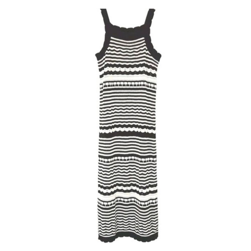 JOIE | Dress Women's White Black Striped Crochet Knit Sleeveless Maxi | Size XL